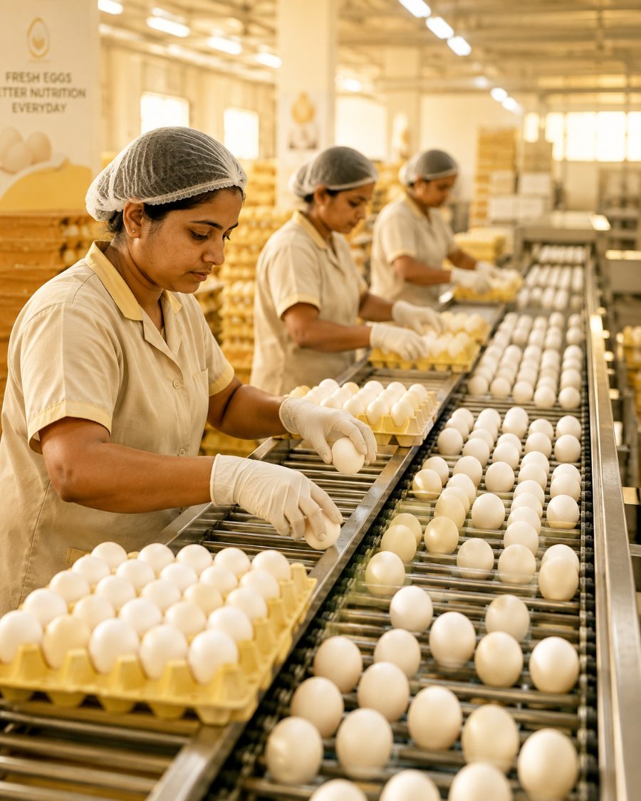 Egg grading and packing line at Nilkamal Global Egg