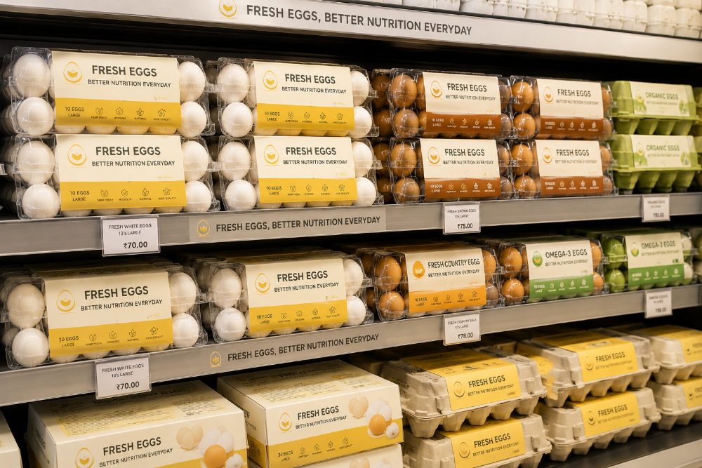 Table eggs on a supermarket shelf