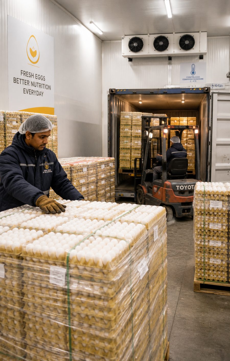 Cold room and pallets at the packing facility